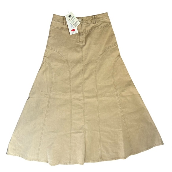 Style J Elegant Tan Women’s long denim stretch Skirt cream size medium/8 - Picture 2 of 9